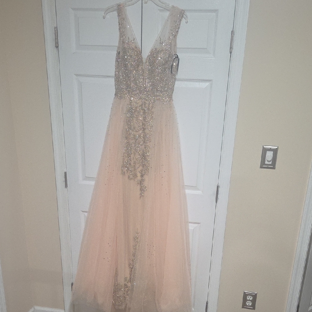 Camille La Vie Glittering Gold and Peachy/Blush  Dress